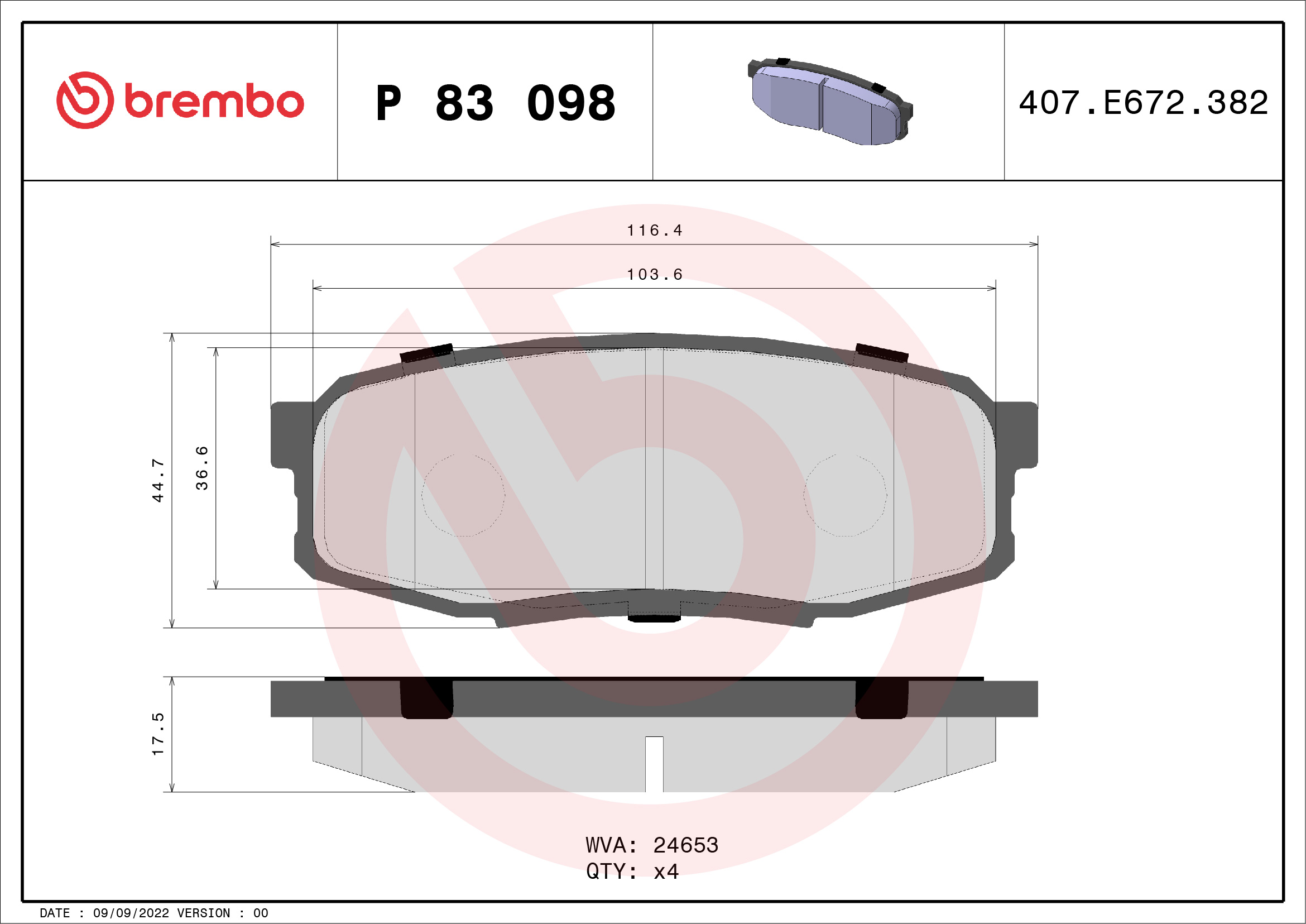 A.B.S. P 83 098 BREMBO Bremsbelagsatz, Scheibenbremse